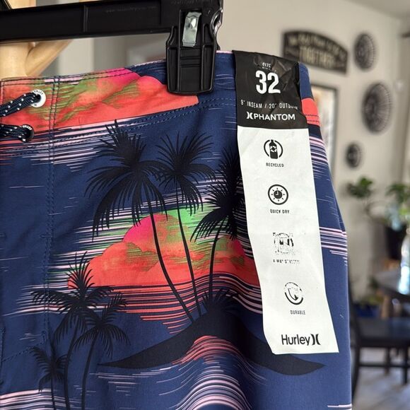 NWT Hurley Board Shorts Swim Phantom Quick Dry 4 Way Stretch Palm Tree Navy - Picture 5 of 11